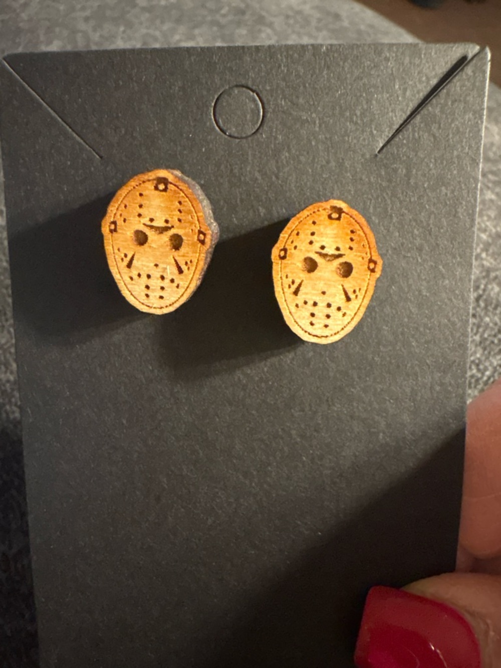 Wooden Michael Myers Halloween Mask Stud Earrings - Light Brown